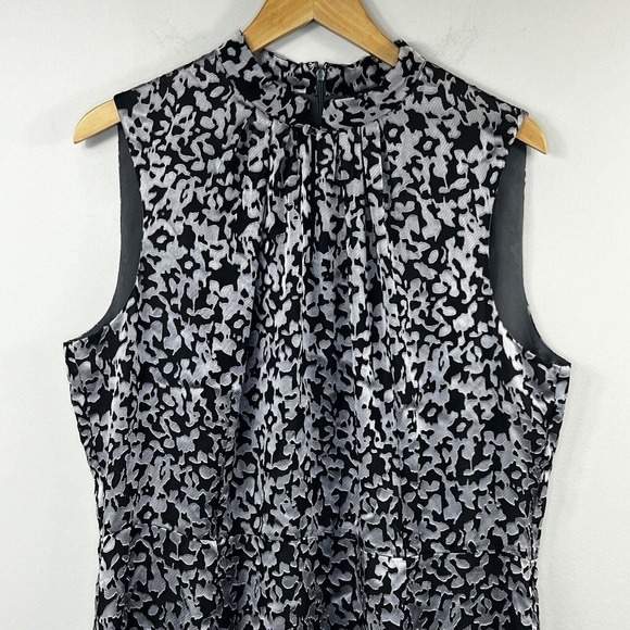 Brooks Brothers Gray Black Sleeveless Burnout Shift Dress 16 Mock Neck - Picture 2 of 16